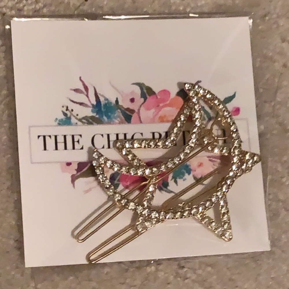 💫Moon & Star Hair Clip Set Gold Pavé - Picture 4 of 4